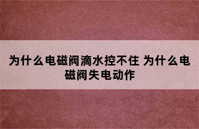 为什么电磁阀滴水控不住 为什么电磁阀失电动作